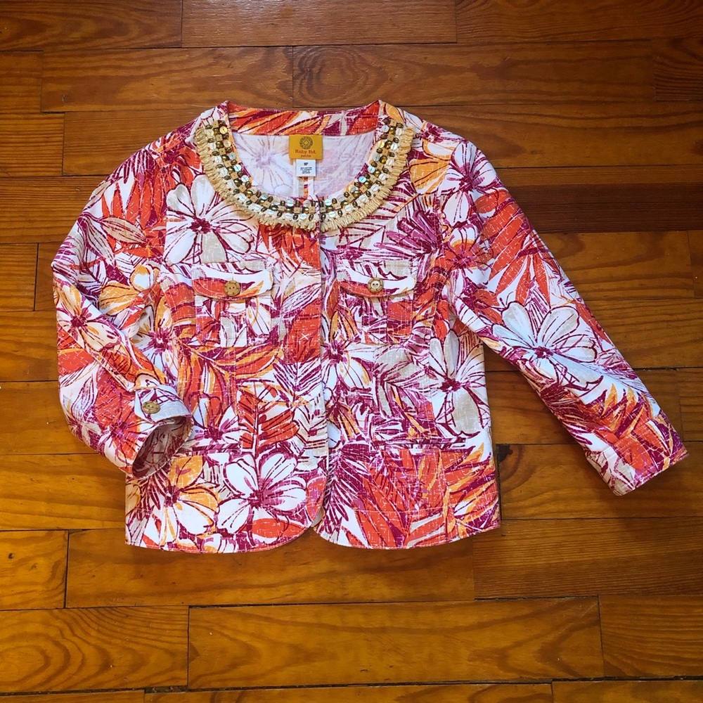 Tropical Print Ruby Rd. Jacket
